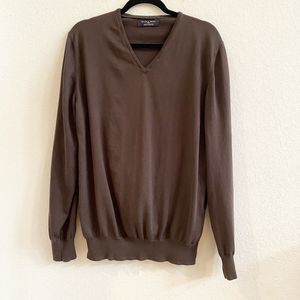 Zara Man V Neck Pullover Knit‎ Sweater Mens Size L Brown Ribbed Cuffs